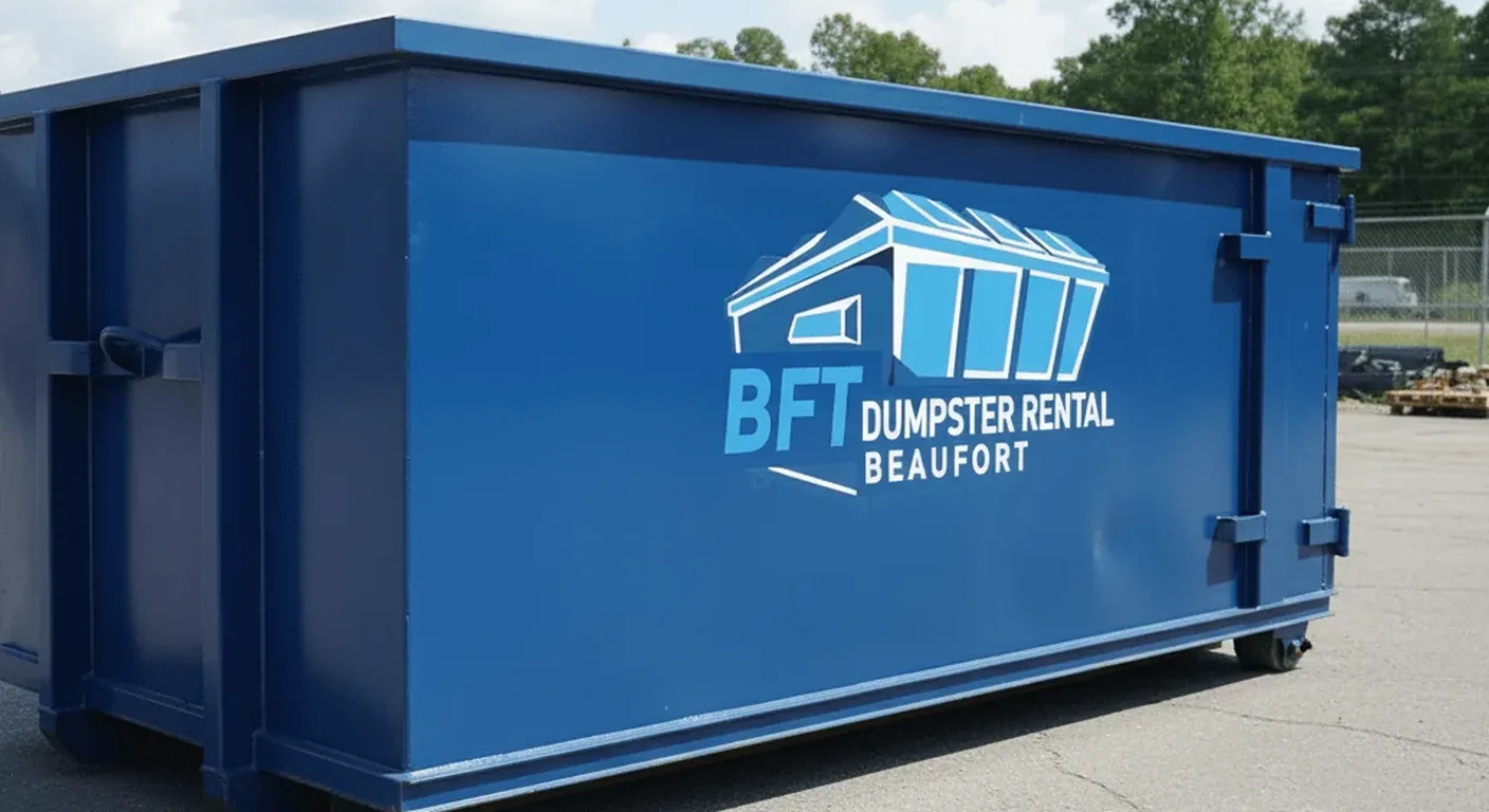 BFT Dumpster Rental Beaufort equipment yard A BFT roll-off dumpster staged in the company equipment yard